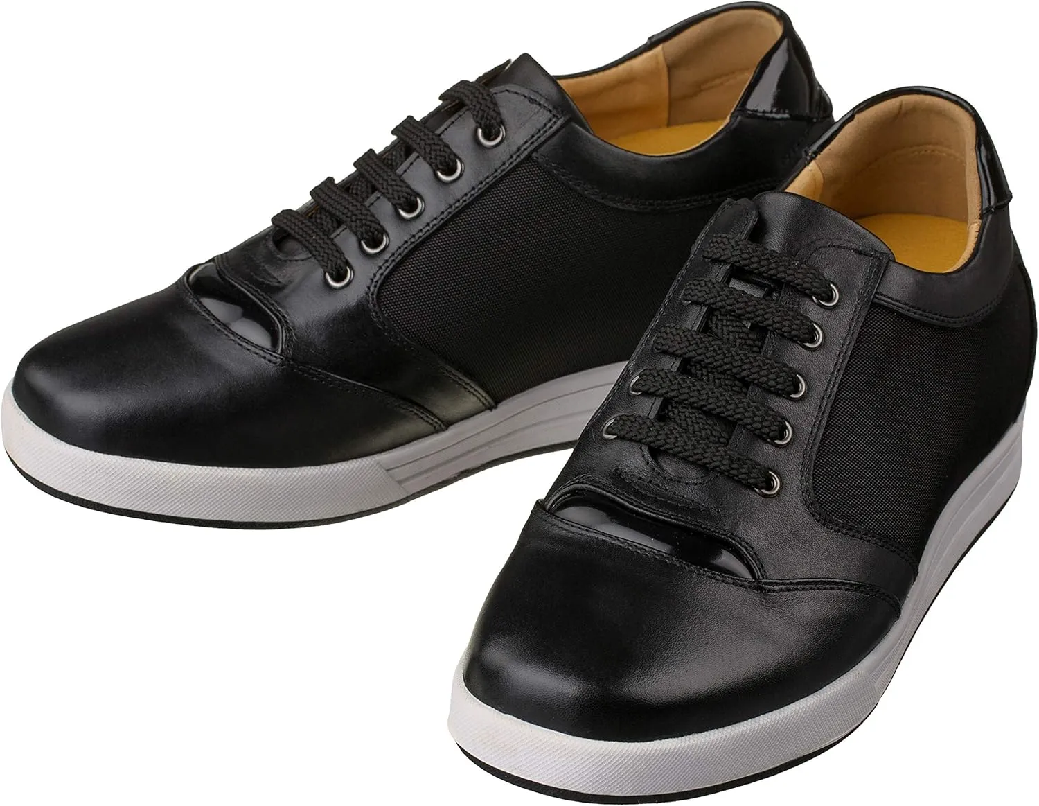 TOTO Men's Invisible Height Increasing Elevator Shoes - Black Leather/Mesh Lace-up Casual Fashion Sneakers - 3.2 Inches Taller - A53272 - Size 10 D(M) US