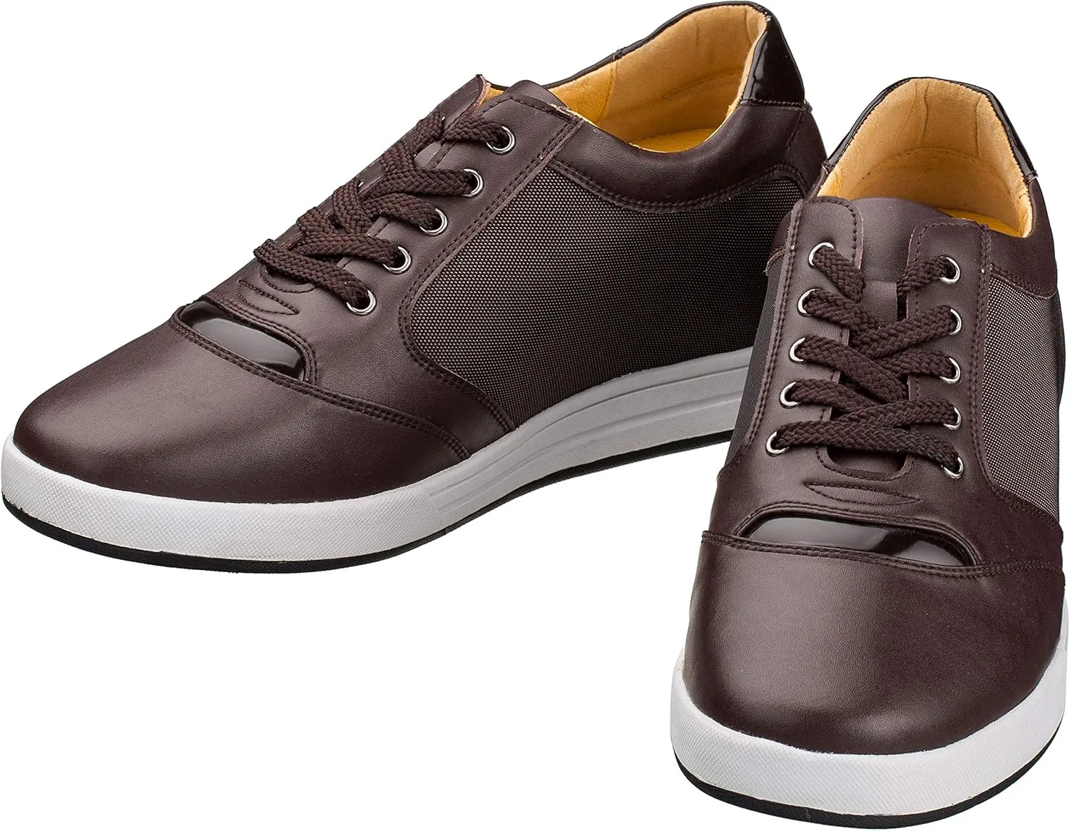 TOTO Men's Invisible Height Increasing Elevator Shoes - Dark Brown Leather/Mesh Lace-up Casual Fashion Sneakers - 3.2 Inches Taller - A53271 - Size 9 D(M) US