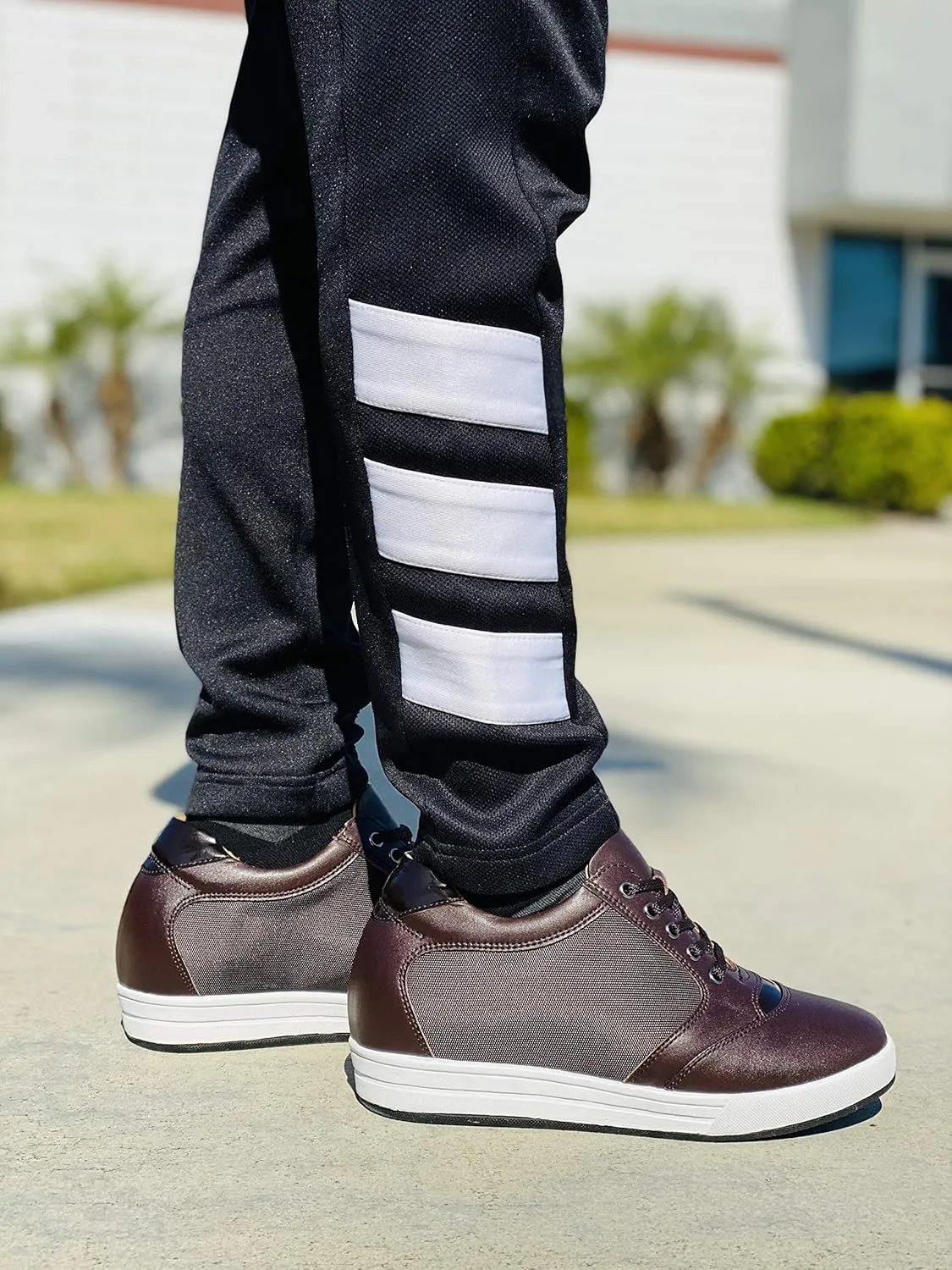 TOTO Men's Invisible Height Increasing Elevator Shoes - Dark Brown Leather/Mesh Lace-up Casual Fashion Sneakers - 3.2 Inches Taller - A53271 - Size 9 D(M) US
