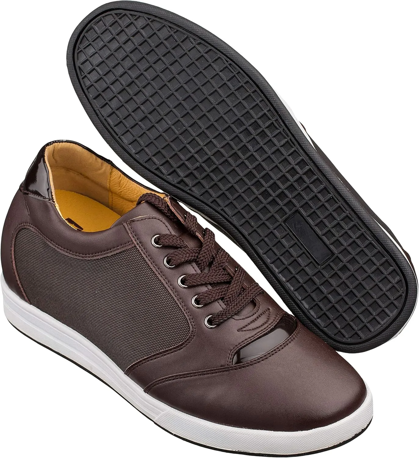 TOTO Men's Invisible Height Increasing Elevator Shoes - Dark Brown Leather/Mesh Lace-up Casual Fashion Sneakers - 3.2 Inches Taller - A53271 - Size 9 D(M) US