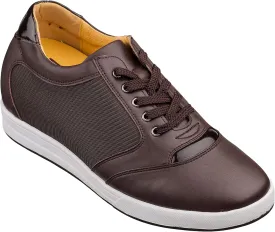 TOTO Men's Invisible Height Increasing Elevator Shoes - Dark Brown Leather/Mesh Lace-up Casual Fashion Sneakers - 3.2 Inches Taller - A53271 - Size 9 D(M) US