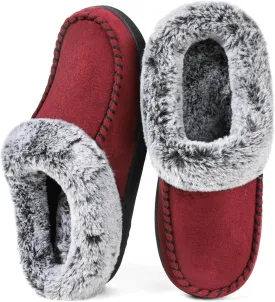 ULTRAIDEAS Women's Memory Foam House Slippers with Hard Bottom, Fur Lined House Shoes with Non-Slip Rubber Sole for Indoor & Outdoor