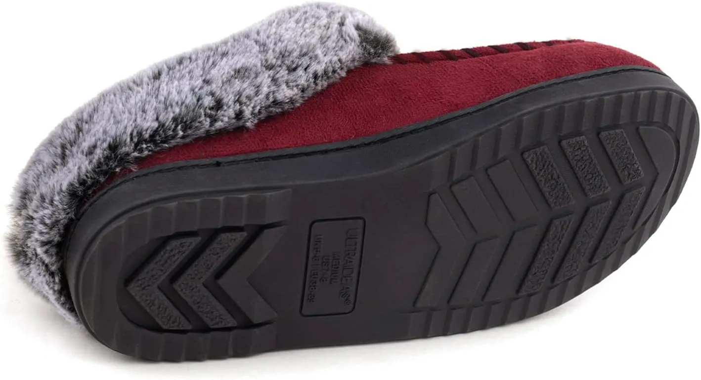 ULTRAIDEAS Women's Memory Foam House Slippers with Hard Bottom, Fur Lined House Shoes with Non-Slip Rubber Sole for Indoor & Outdoor
