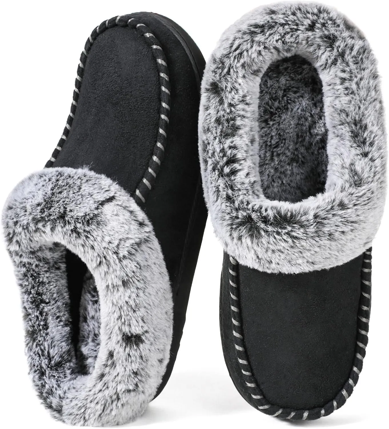 ULTRAIDEAS Women's Memory Foam House Slippers with Hard Bottom, Fur Lined House Shoes with Non-Slip Rubber Sole for Indoor & Outdoor
