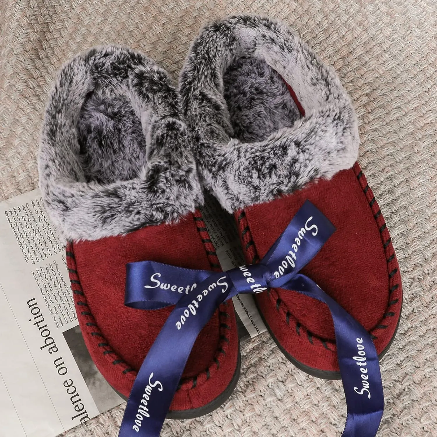 ULTRAIDEAS Women's Memory Foam House Slippers with Hard Bottom, Fur Lined House Shoes with Non-Slip Rubber Sole for Indoor & Outdoor