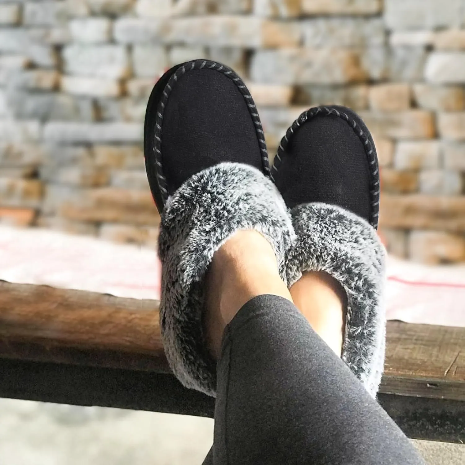 ULTRAIDEAS Women's Memory Foam House Slippers with Hard Bottom, Fur Lined House Shoes with Non-Slip Rubber Sole for Indoor & Outdoor