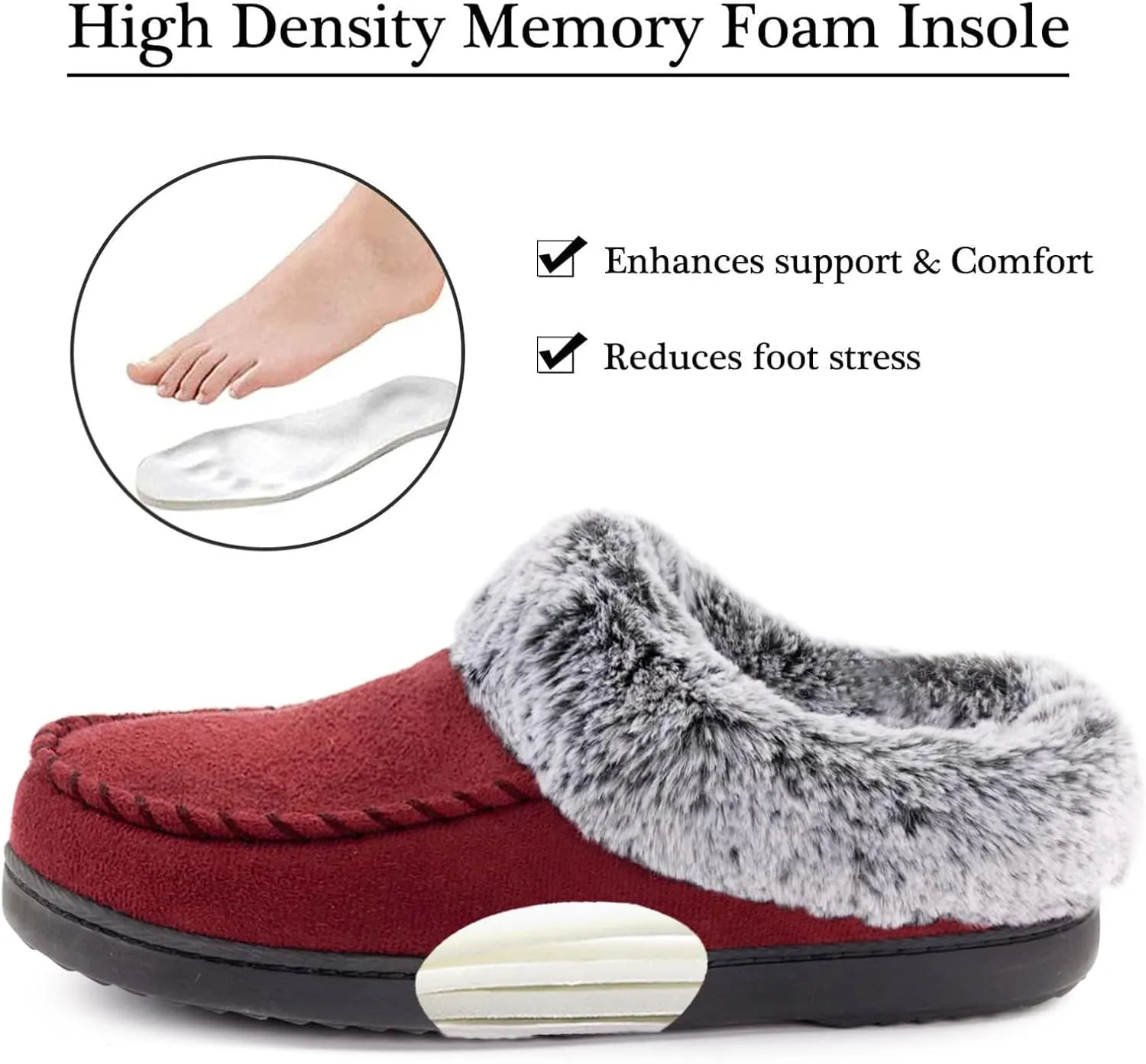 ULTRAIDEAS Women's Memory Foam House Slippers with Hard Bottom, Fur Lined House Shoes with Non-Slip Rubber Sole for Indoor & Outdoor