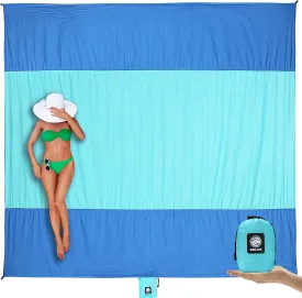 WEKAPO Beach Blanket Sandproof Waterproof, Extra Large Beach Mat, Oversized & Compact Sand Free Mat Quick Drying, Lightweight & Durable with 6 Stakes & 4 Corner Pockets