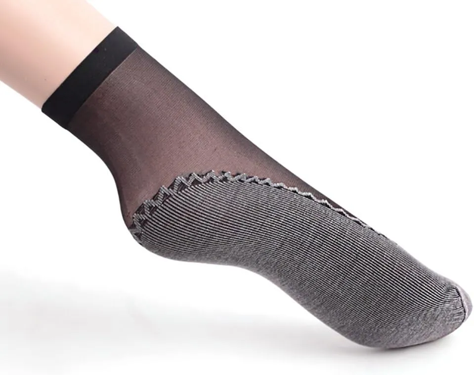 Women's 6 Pairs Silky Anti-Slip Cotton Sole Sheer Ankle High Tights Hosiery Socks Reinforced Toe