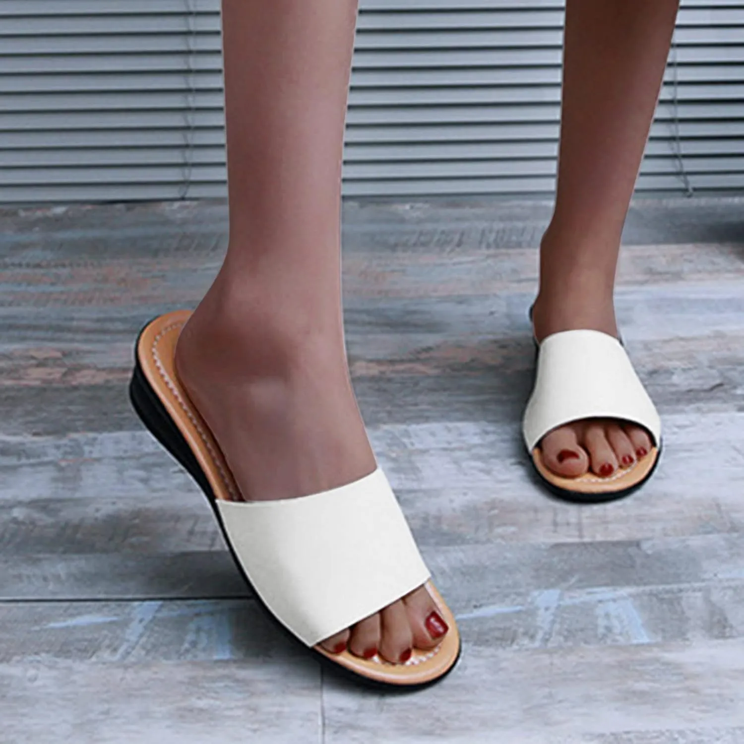 Women's Dress Sandals Open Toe Low Wedge Heel Slide Sandal Slip on Wedges Mules Comfortable Walking Summer Shoes