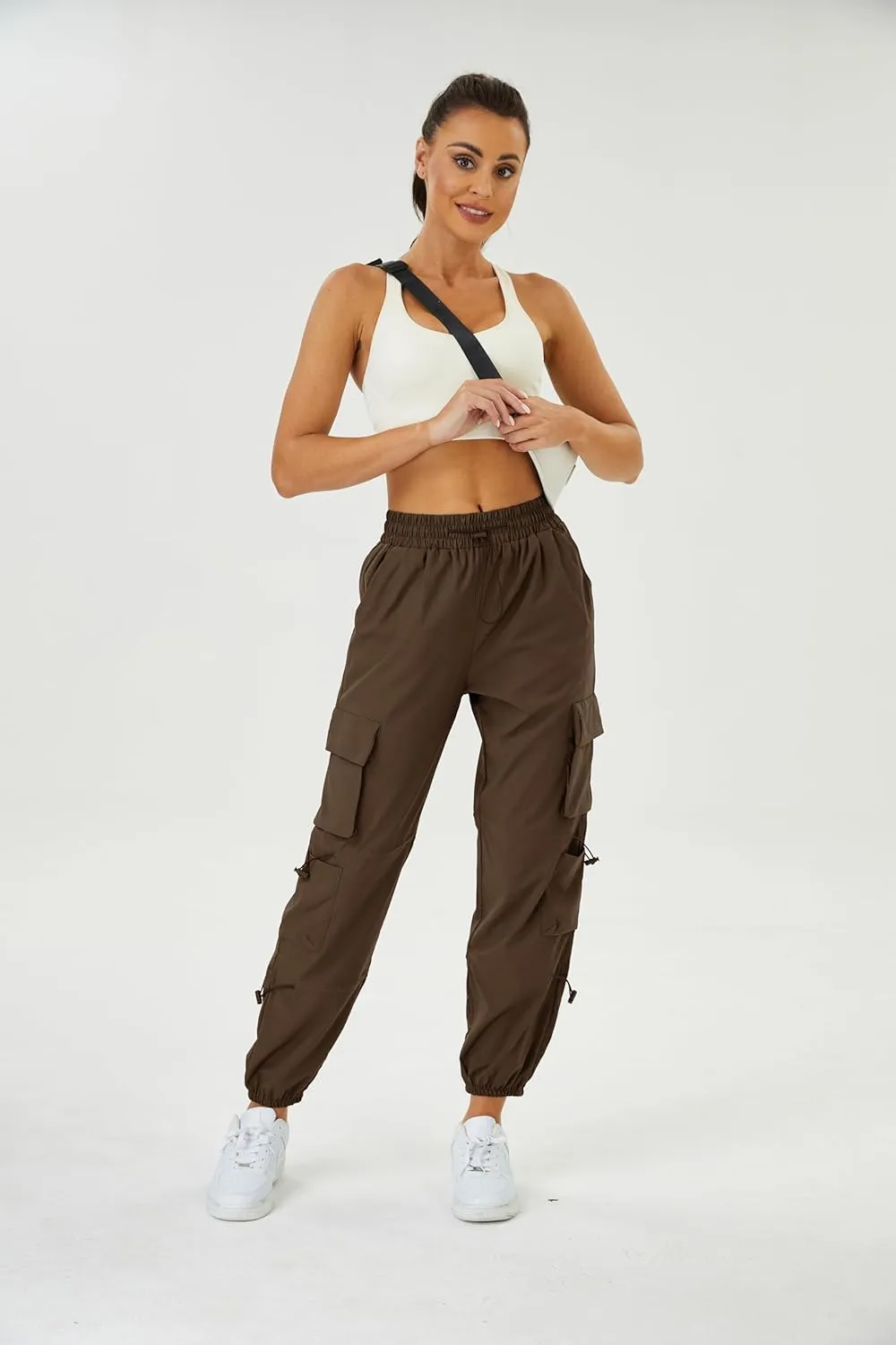 Womens Parachute Cargo Pants with Pockets Quick Dry Hiking Pants Lightweight Water-Resistant Baggy Joggers