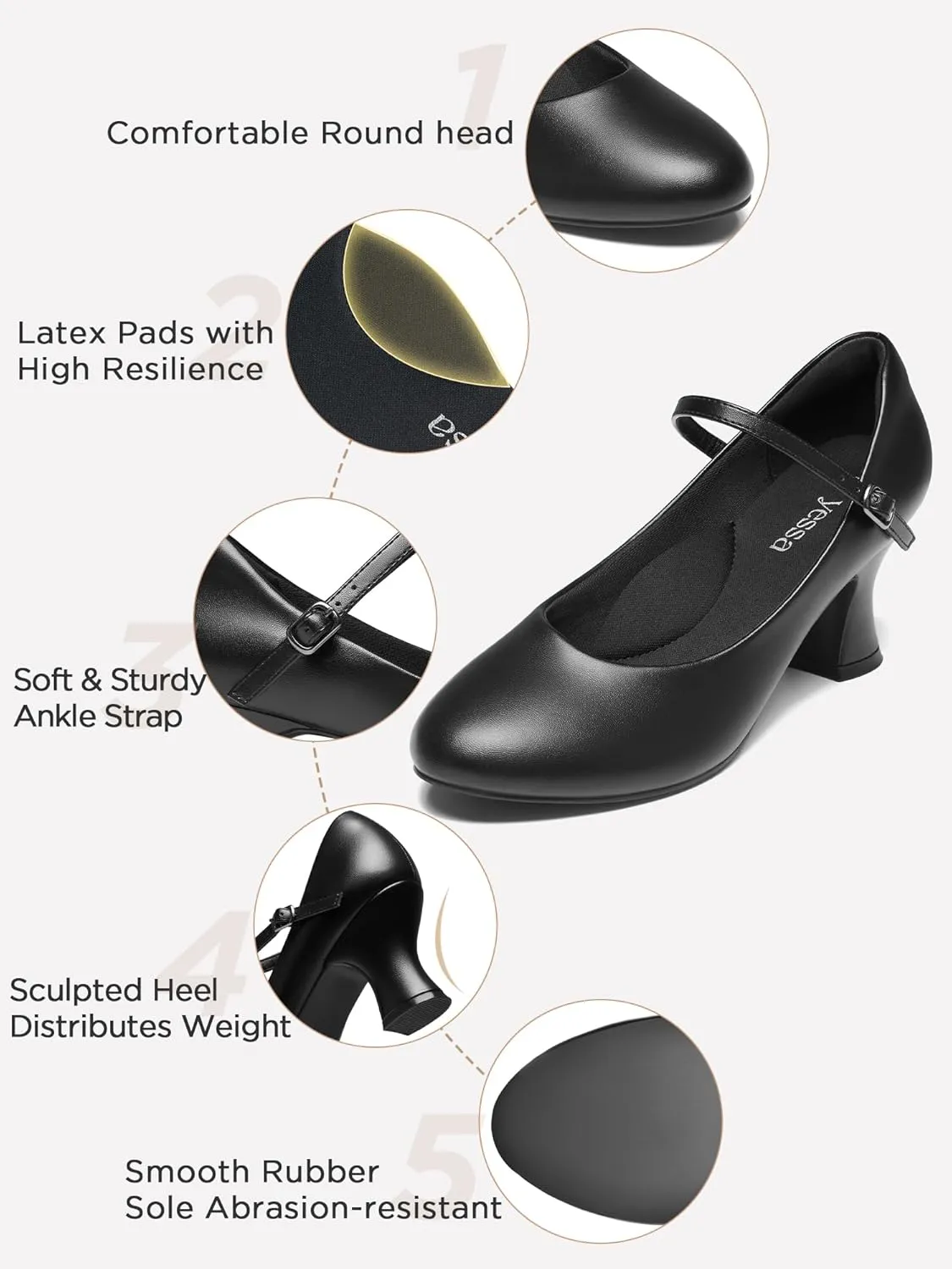 YESSA 1920s Shoes for Women Character Shoes 2"/2.5" Ballroom Dance Shoes for Folklorico Flamenco Latin Swing Salsa Pumps Ankle Strap Dancing Heels
