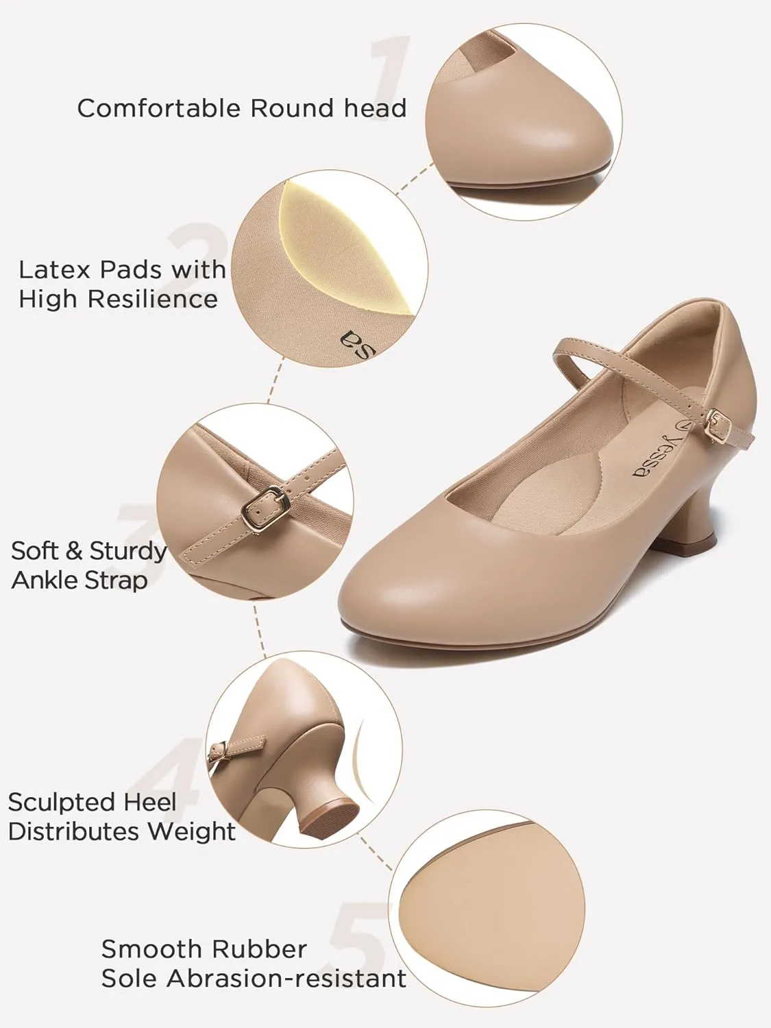YESSA 1920s Shoes for Women Character Shoes 2"/2.5" Ballroom Dance Shoes for Folklorico Flamenco Latin Swing Salsa Pumps Ankle Strap Dancing Heels