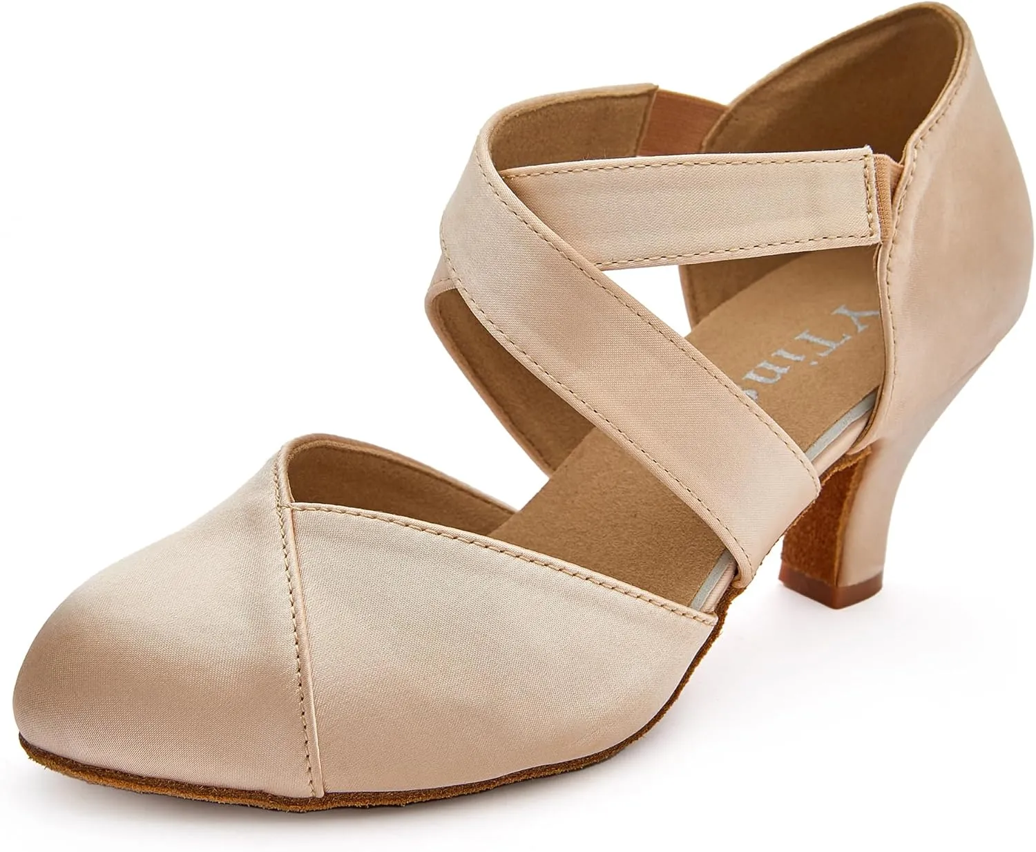 YYTing Women Swing Latin Ballroom Dance Shoes (Closed Toe, Suede Sole, Elastic Closure) 2.5 inch Heel YT28