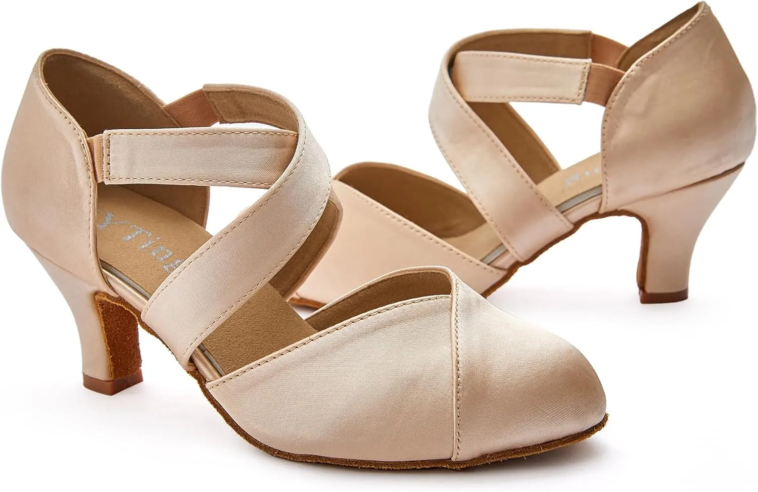 YYTing Women Swing Latin Ballroom Dance Shoes (Closed Toe, Suede Sole, Elastic Closure) 2.5 inch Heel YT28