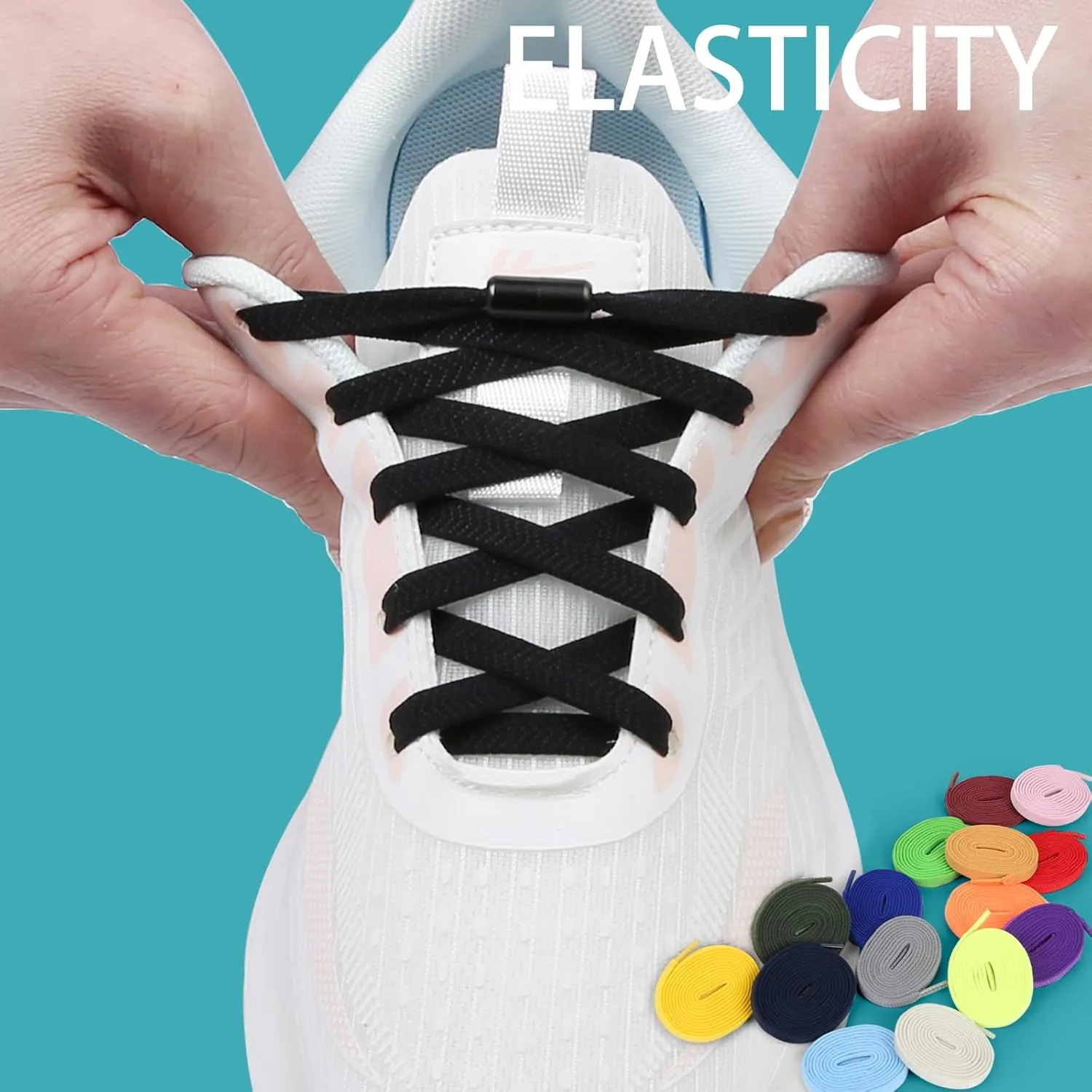 ZHENTOR 2 Pairs Elastic No Tie Shoe Laces for Adults and Kids Shoes, Tieless Flat Shoelaces for Sneakers