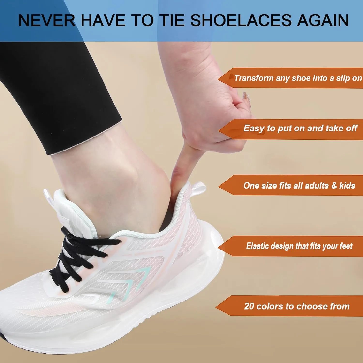 ZHENTOR 2 Pairs Elastic No Tie Shoe Laces for Adults and Kids Shoes, Tieless Flat Shoelaces for Sneakers